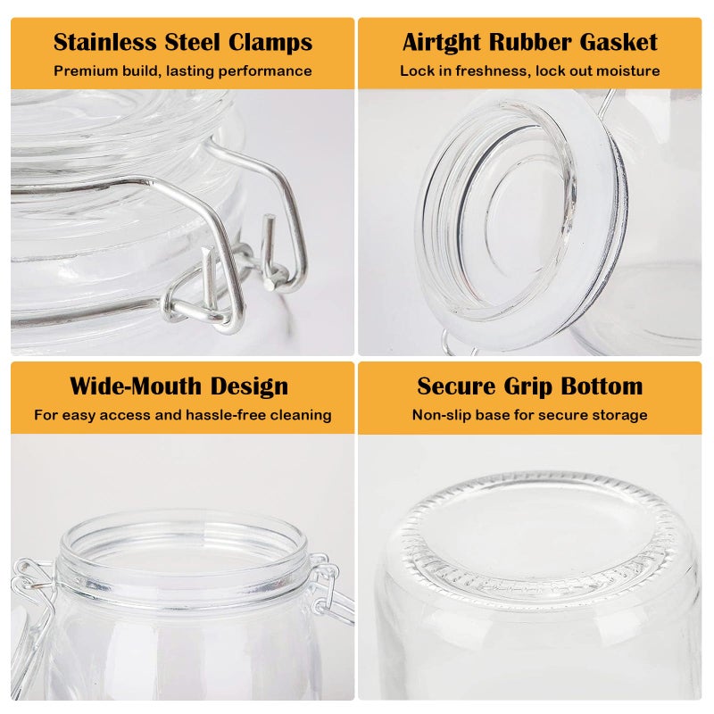Flrolove Glass Kitchen Storage Canister Mason Jars with Lids,32oz Airtight Glass Canister with Hinged Lidï¼ŒPerfect for Kitchen Canning Cereal,Pasta,Sugar,Beans (Labels & Chalk Marker)-Set of 4 - Image 3